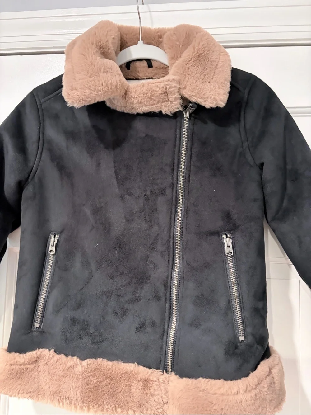 abercrombie kids Black Jacket with Tan Faux Fur Trim